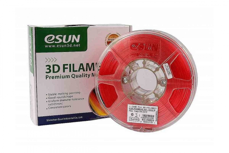 PLA пластик ESUN красный прозрачный 1,75 мм 1 кг