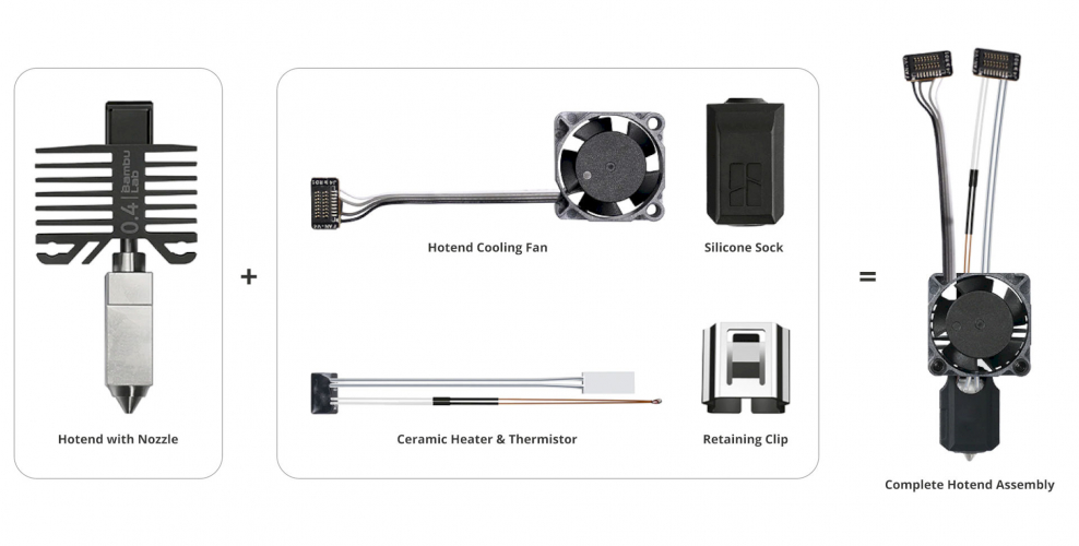 Хотенд 3D-принтера Bambu Lab P1 series сопло сталь закаленная 0,4 мм в сборе