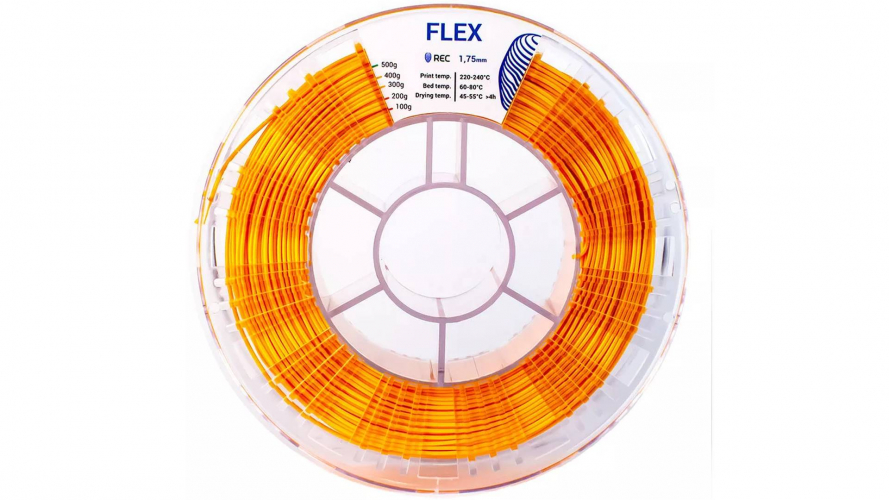 TPE пластик REC Flex для 3D принтера оранжевый 1,75 мм 0,5 кг