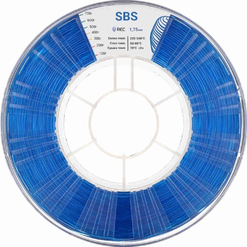 SBS пластик REC прозрачный синий 1,75 мм 0,75 кг