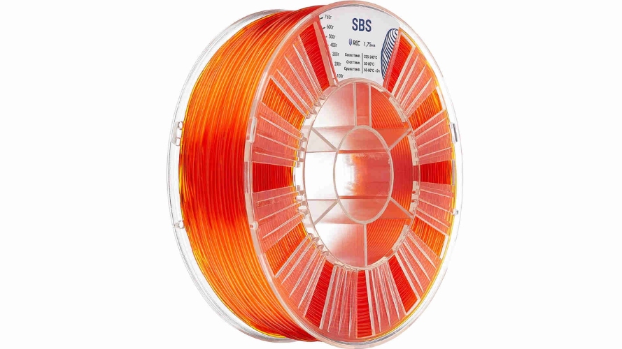 SBS пластик REC прозрачный оранжевый 1,75 мм 0,75 кг