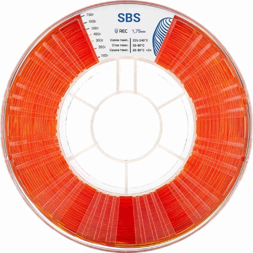 SBS пластик REC прозрачный оранжевый 1,75 мм 0,75 кг