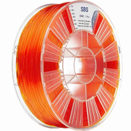 SBS пластик REC прозрачный оранжевый 1,75 мм 0,75 кг