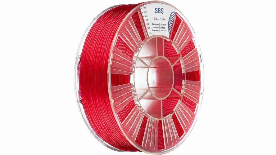 SBS пластик REC прозрачный красный 1,75 мм 0,75 кг