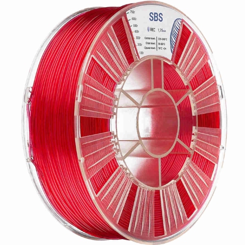 SBS пластик REC прозрачный красный 1,75 мм 0,75 кг