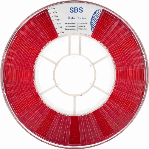 SBS пластик REC прозрачный красный 1,75 мм 0,75 кг