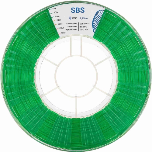 SBS пластик REC прозрачный зеленый 1,75 мм 0,75 кг
