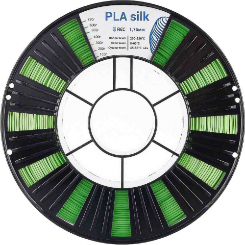 PLA Silk пластик REC зеленый 1,75 мм 0,75 кг