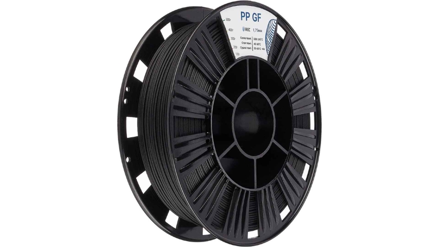 PP GF пластик REC — стеклонаполненный полипропилен для 3D-печати 1,75 мм 500 г (черный)